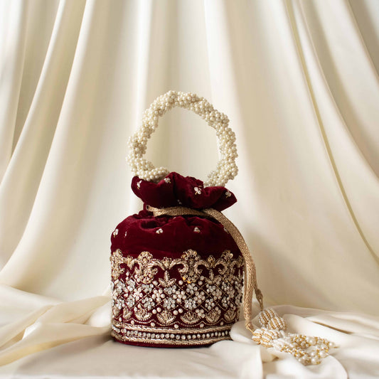 Ruby Potli Bag (Maroon Velvet)