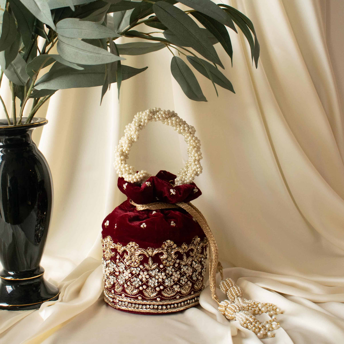 Ruby Potli Bag (Maroon Velvet)