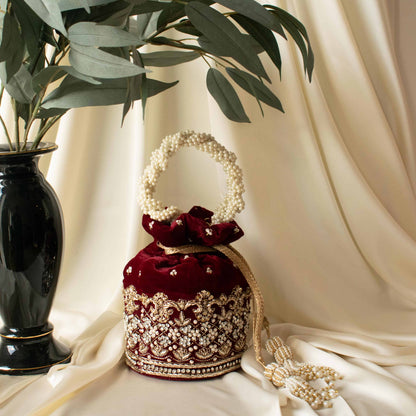 Ruby Potli Bag (Maroon Velvet)