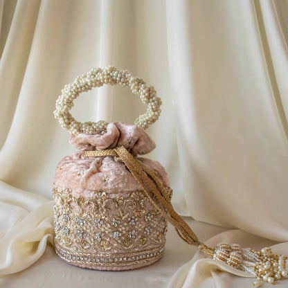 Ruby Potli Bag (Nude Pink Velvet)