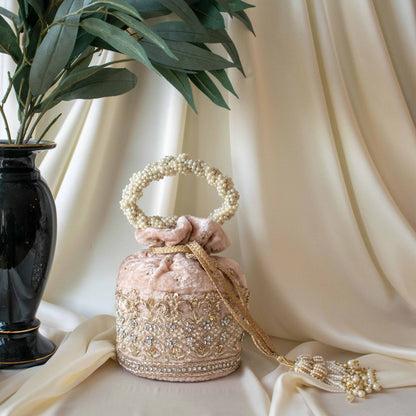 Ruby Potli Bag (Nude Pink Velvet)