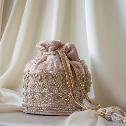 Ruby Potli Bag (Nude Pink Velvet)