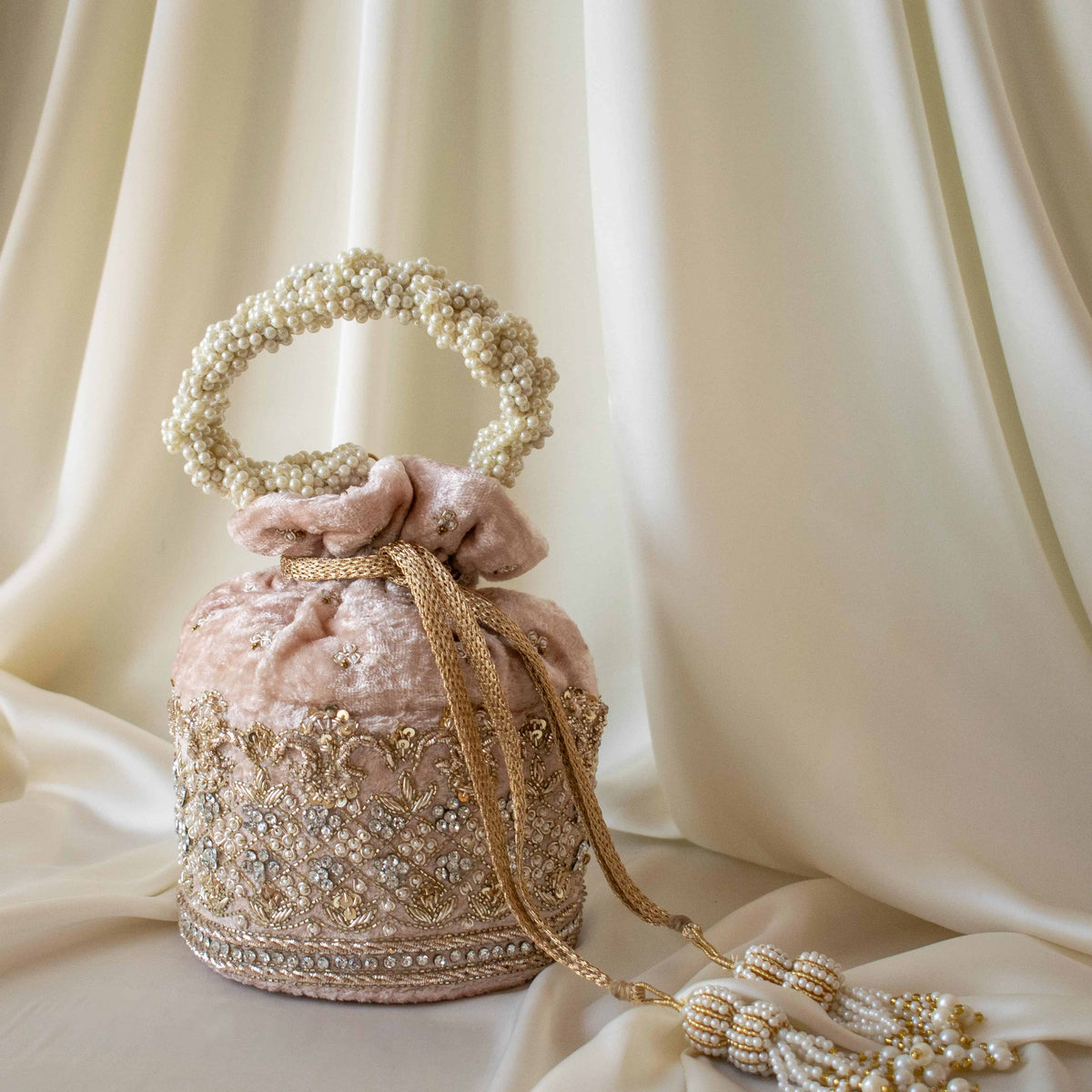 Ruby Potli Bag (Nude Pink Velvet)