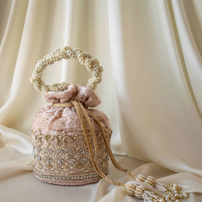 Ruby Potli Bag (Nude Pink Velvet)
