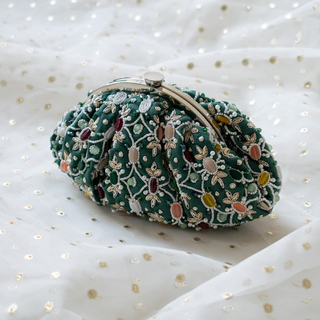 PRE-ORDER - Alina - Sage Green Beaded Clutch