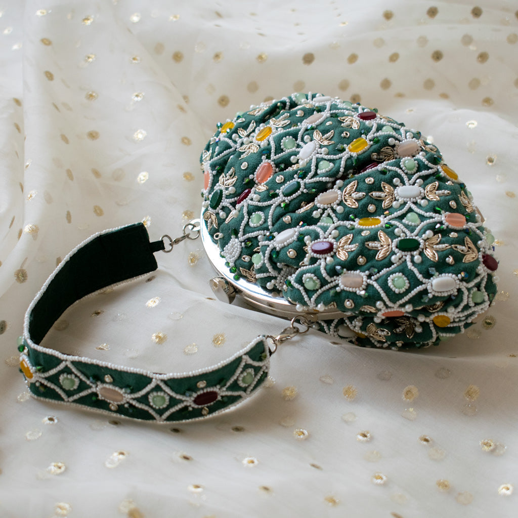 PRE-ORDER - Alina - Sage Green Beaded Clutch