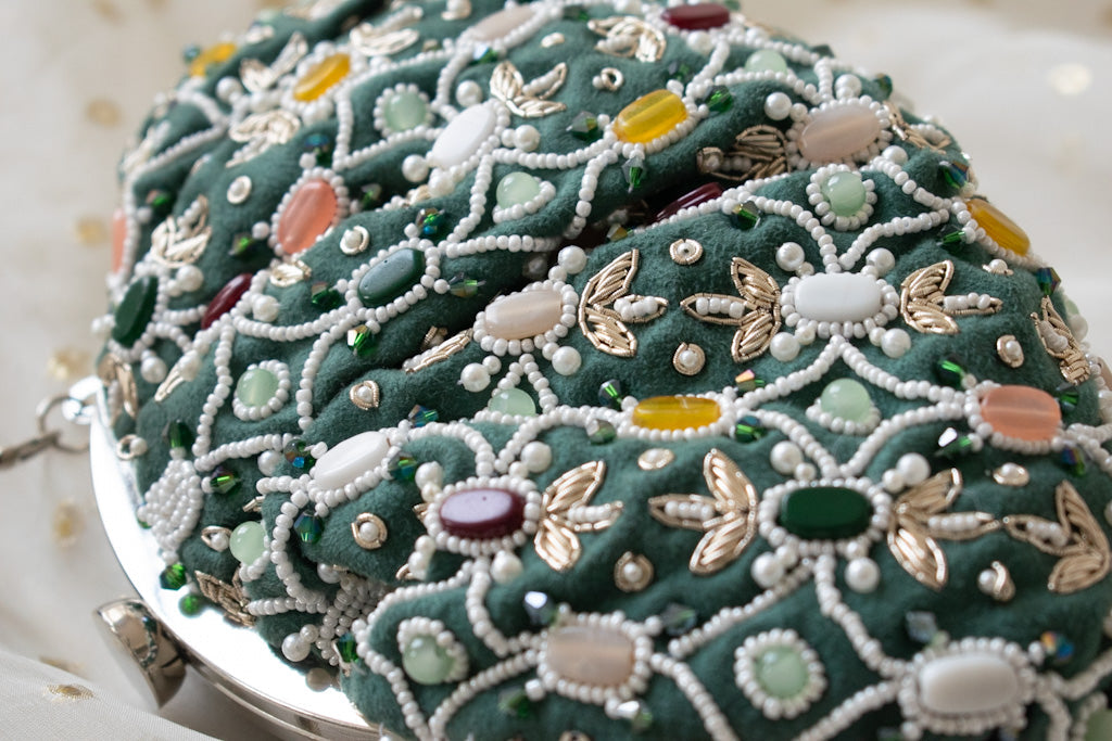 PRE-ORDER - Alina - Sage Green Beaded Clutch