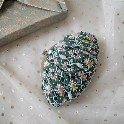 PRE-ORDER - Alina - Sage Green Beaded Clutch