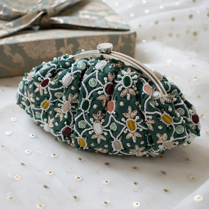 PRE-ORDER - Alina - Sage Green Beaded Clutch