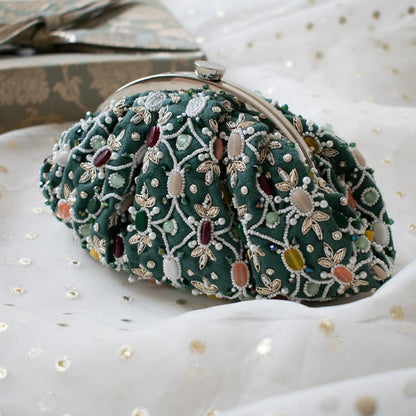 PRE-ORDER - Alina - Sage Green Beaded Clutch