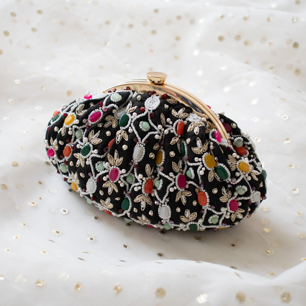 PRE-ORDER - Alina - Black Beaded Clutch
