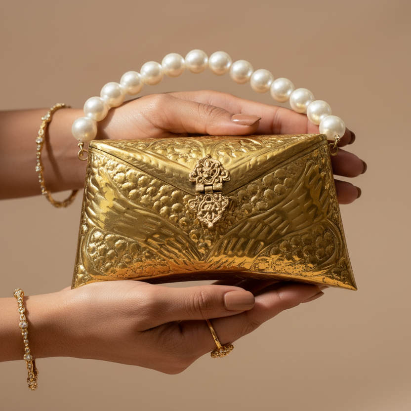PRE-ORDER - Tia Gold Brass Clutch