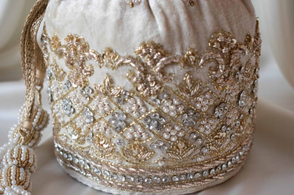 Ruby Potli Bag (Cream Velvet)