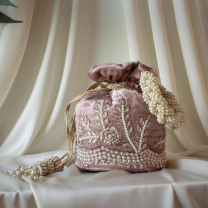 Leylani Potli Bag (Dusky Pink Velvet)
