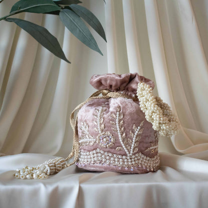 Leylani Potli Bag (Dusky Pink Velvet)