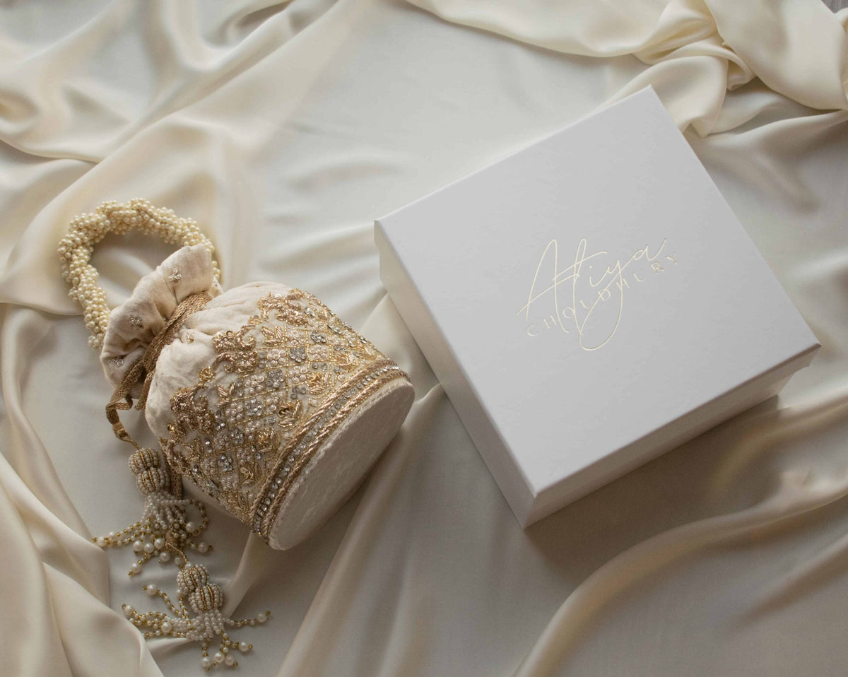 Ruby Potli Bag (Cream Velvet)