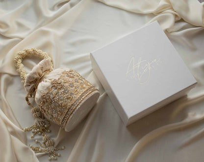 Ruby Potli Bag (Cream Velvet)