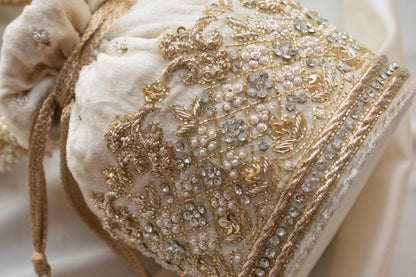 Ruby Potli Bag (Cream Velvet)