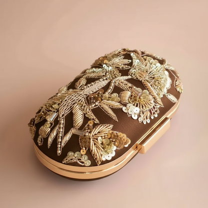 Maisha Chocolate Brown minaudière clutch - top view