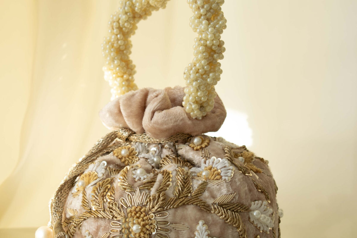 Meena Potli Bag (Nude Pink Velvet)