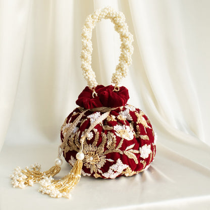 Meena Potli Bag (Maroon Velvet)
