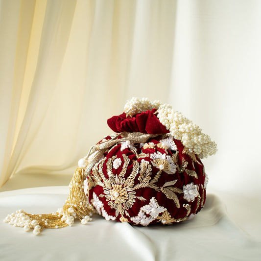Meena Potli Bag (Maroon Velvet)
