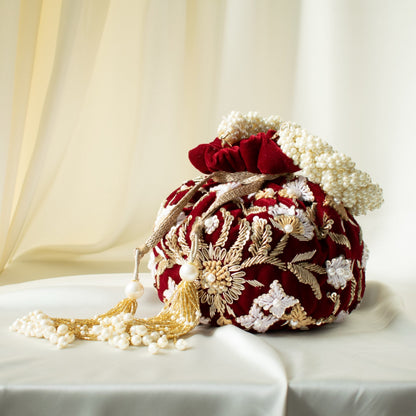 Meena Potli Bag (Maroon Velvet)