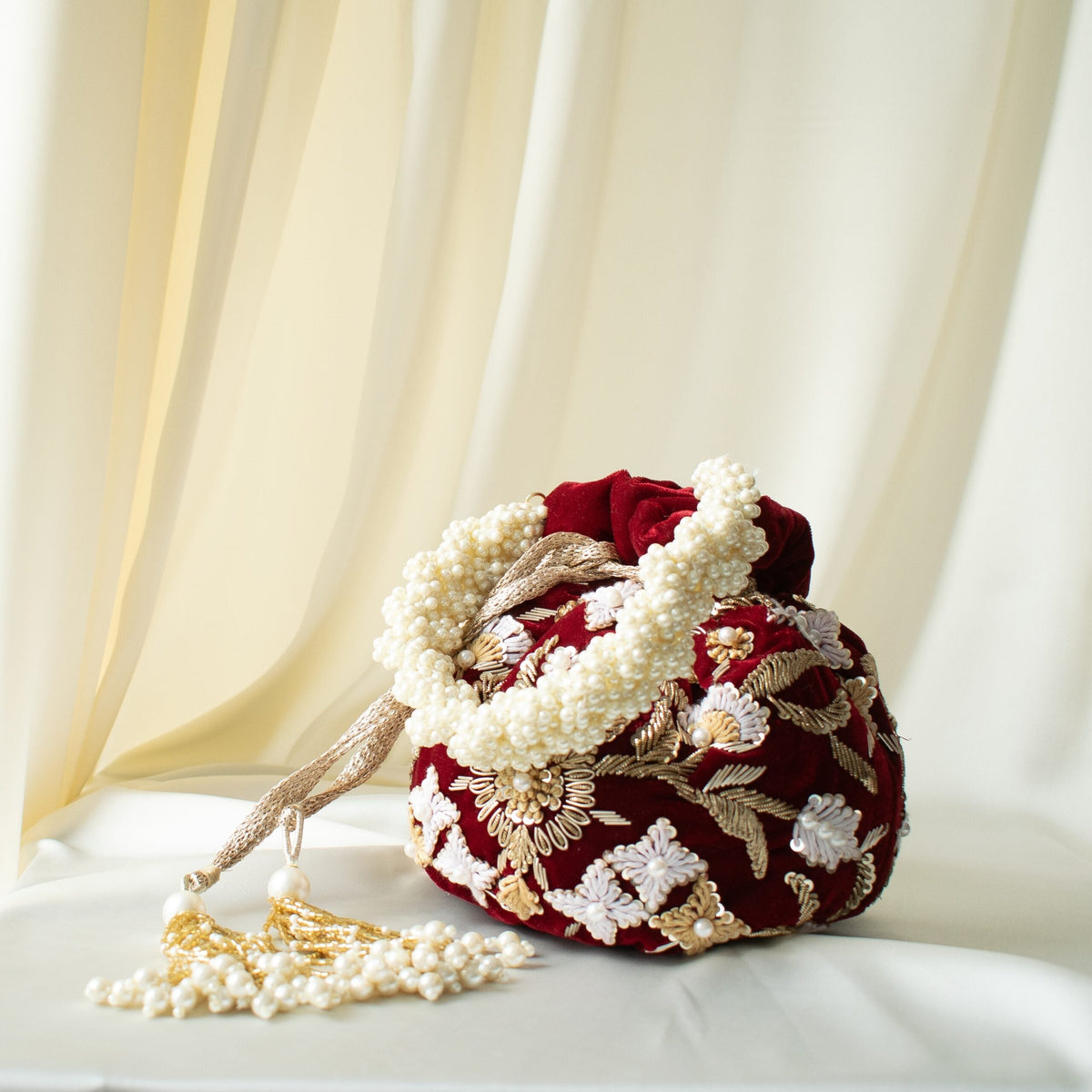 Meena Potli Bag (Maroon Velvet)