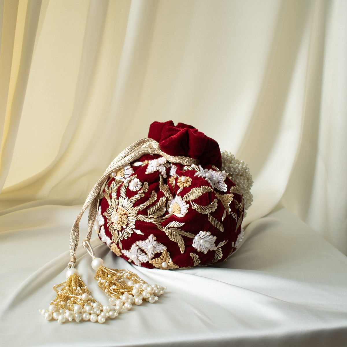 Meena Potli Bag (Maroon Velvet)