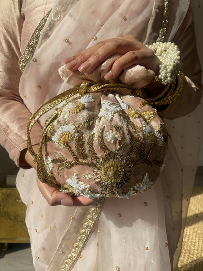 Meena Potli Bag (Nude Pink Velvet)