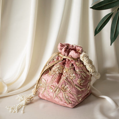 Layla Potli Bag (Dusky Rose Pink Velvet)