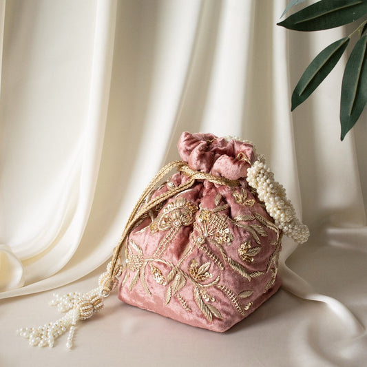 Layla Potli Bag (Dusky Rose Pink Velvet)