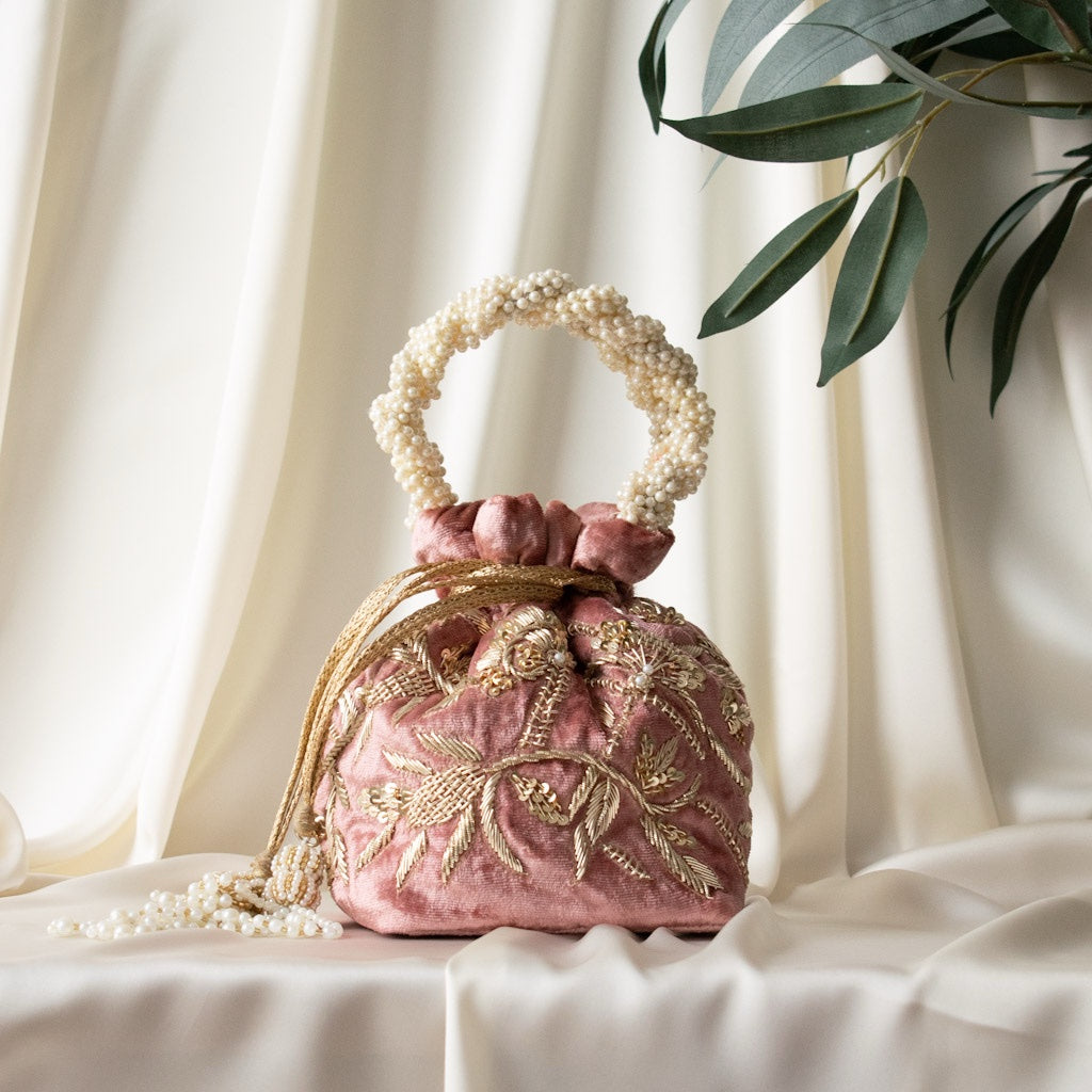 Layla Potli Bag (Dusky Rose Pink Velvet)