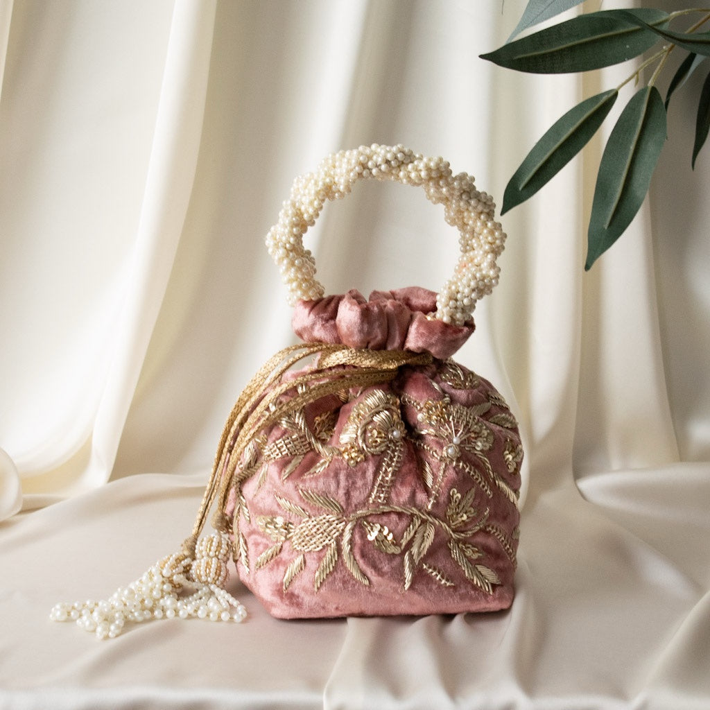 Layla Potli Bag (Dusky Rose Pink Velvet)