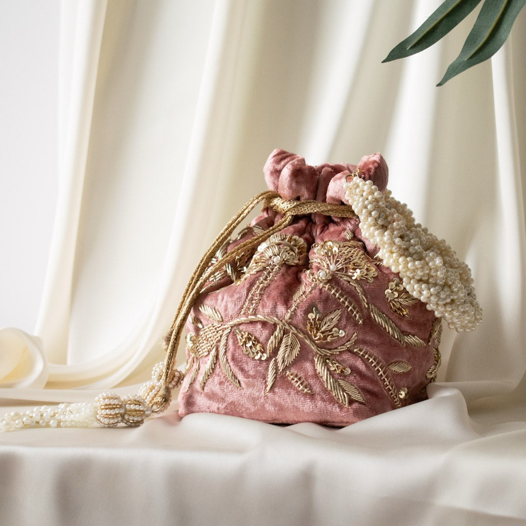 Layla Potli Bag (Dusky Rose Pink Velvet)