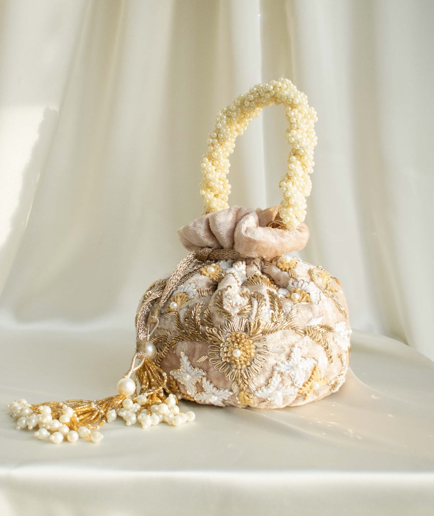 Meena Potli Bag (Nude Pink Velvet)