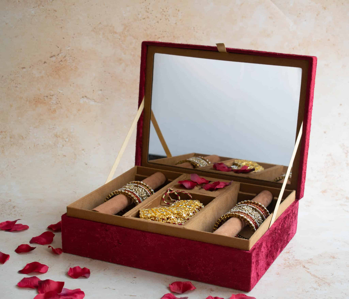 PRE-ORDER - Anaya Trousseu Box (Red Maroon Velvet)