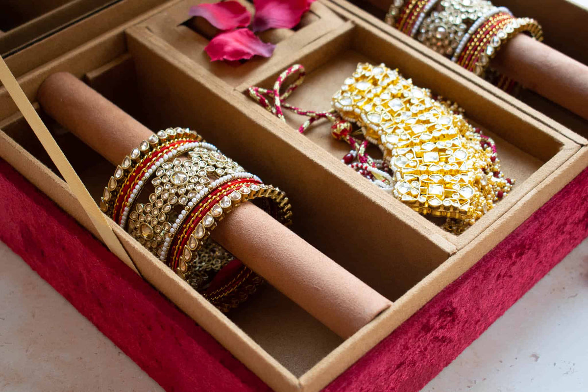 PRE-ORDER - Anaya Trousseu Box (Red Maroon Velvet)