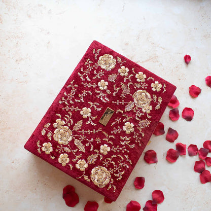 PRE-ORDER - Anaya Trousseu Box (Red Maroon Velvet)