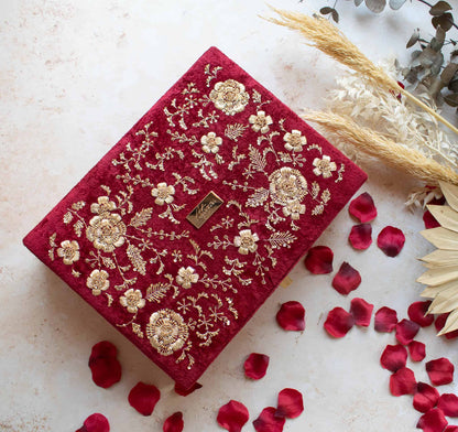 PRE-ORDER - Anaya Trousseu Box (Red Maroon Velvet)