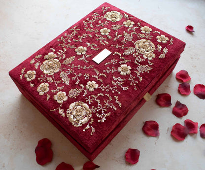 PRE-ORDER - Anaya Trousseu Box (Red Maroon Velvet)