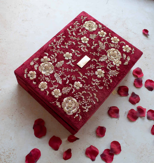 PRE-ORDER - Anaya Trousseu Box (Red Maroon Velvet)